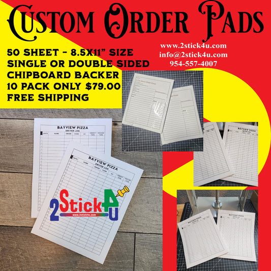 Custom 8.5"x11" Order/Note Pad - 10 Pack - 50 Sheets Each