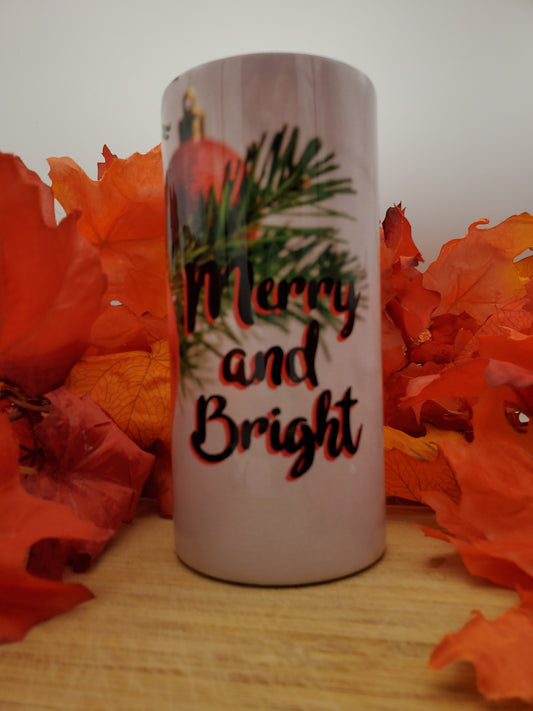 Merry and Bright Christmas 16 Ounce Insulated Skinny Tumbler with Metal Straw & Personalization Option