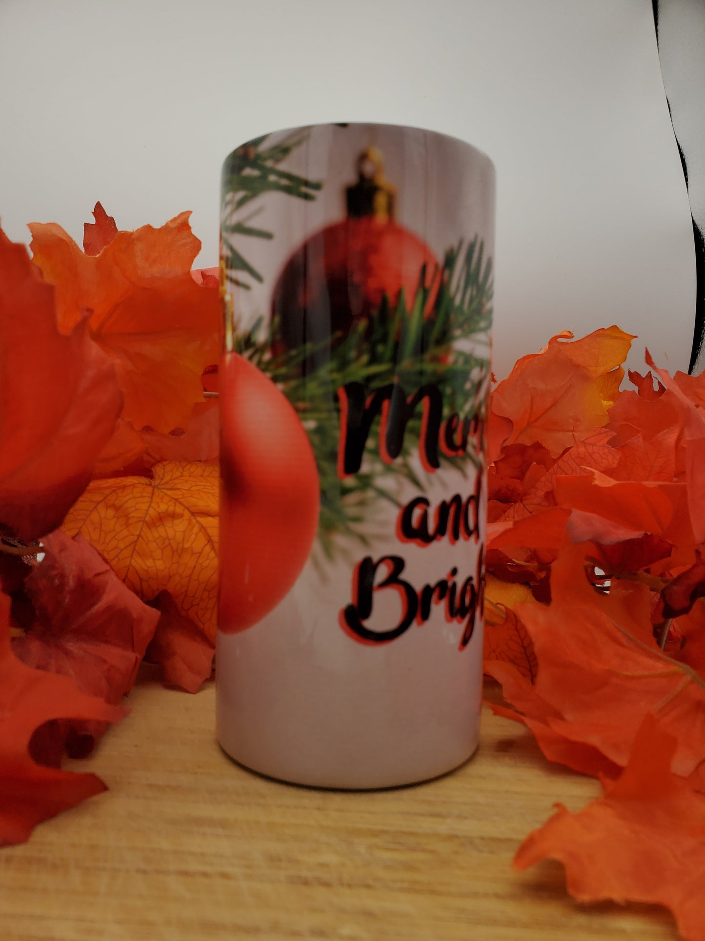 Merry and Bright Christmas 16 Ounce Insulated Skinny Tumbler with Metal Straw & Personalization Option