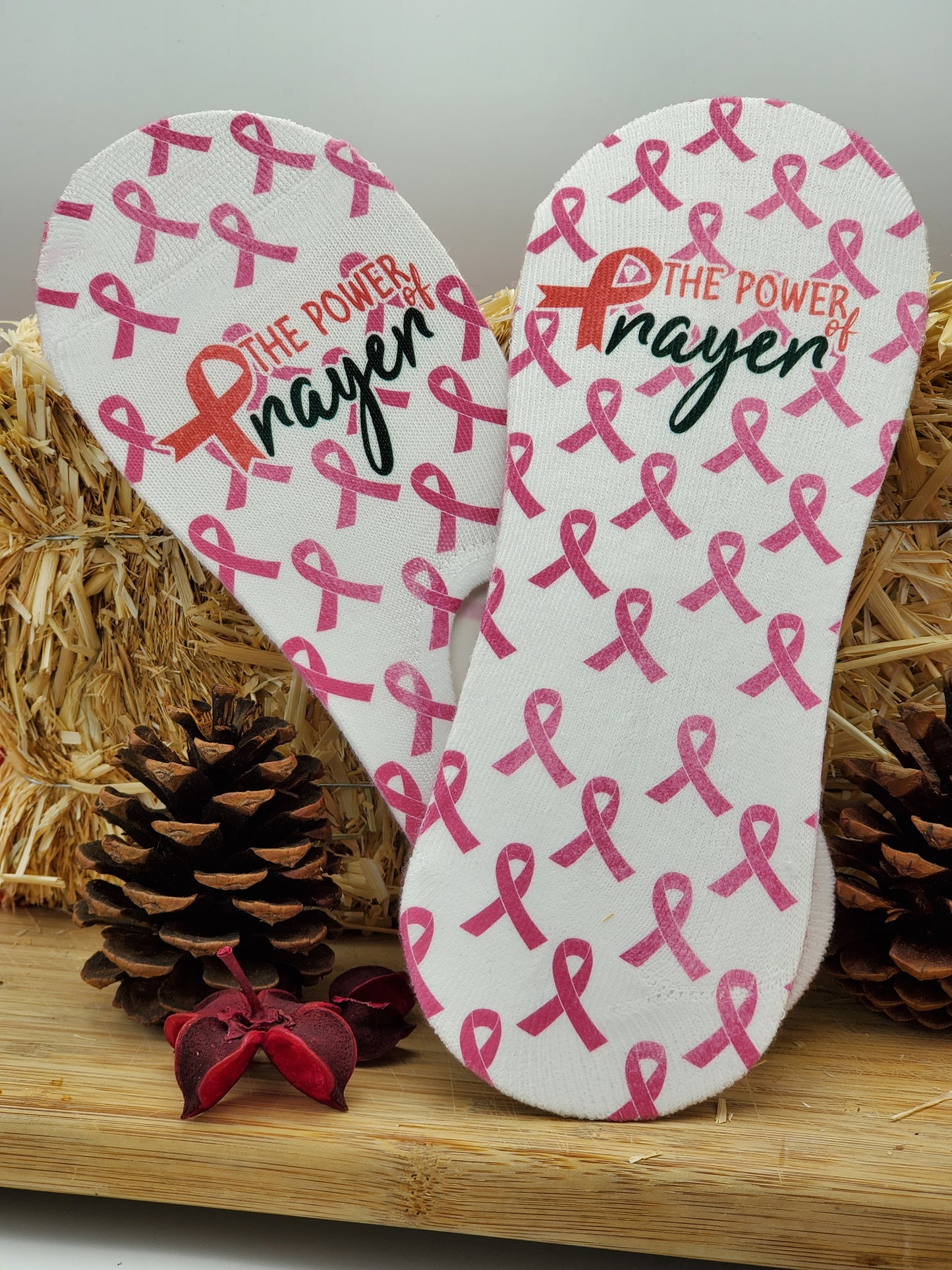 Power of Prayer No Show Cancer Awareness Socks - Double Sided Print - Can be personalized and custom made