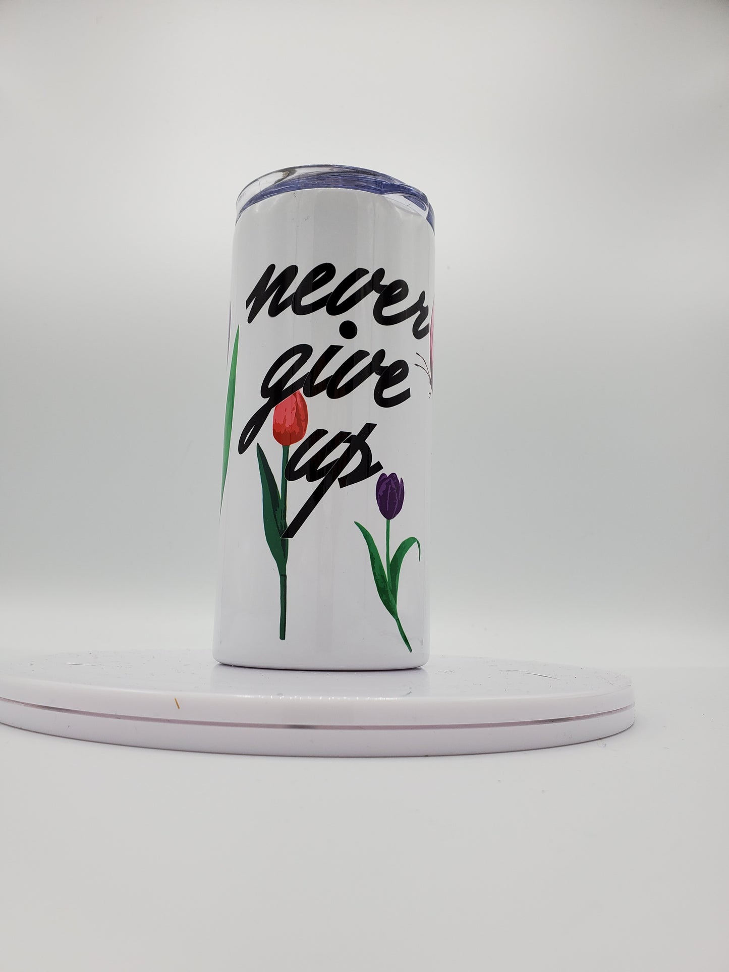 Limited Edition*** Never Give Up 16 Ounce Insulated Skinny Tumbler with Metal Straw & Personalization Option