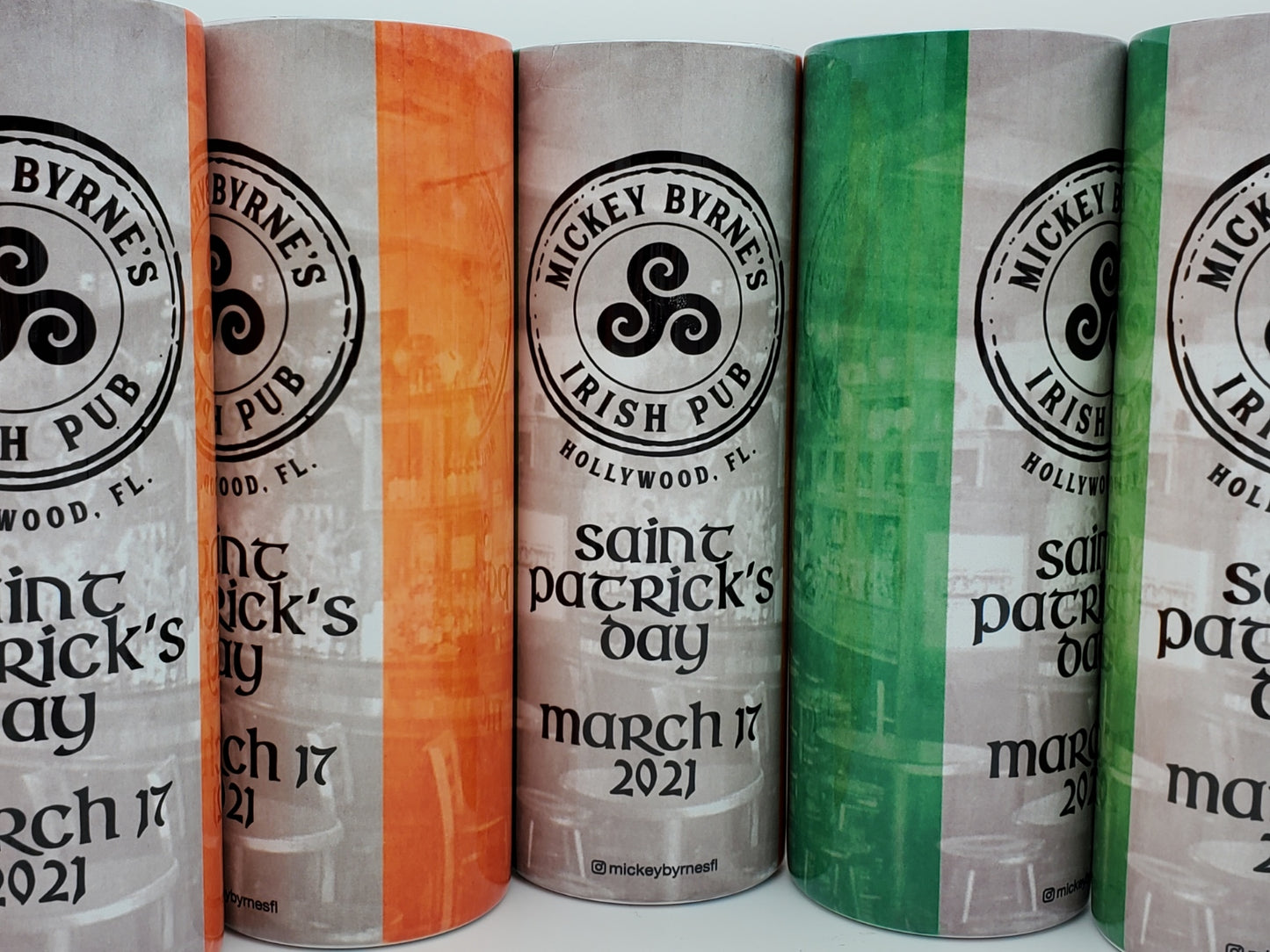 Personalized 2021 St. Patrick's Day Mickey Byrne's 20 Ounce Stainless Steel Logo Tumbler with Lid and Metal Straw