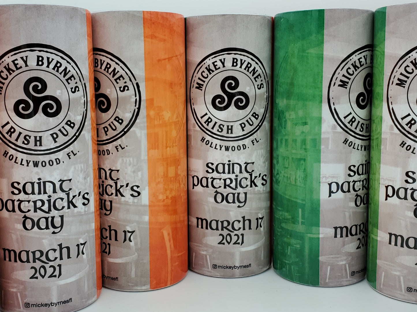 Personalized 2021 St. Patrick's Day Mickey Byrne's 20 Ounce Stainless Steel Logo Tumbler with Lid and Metal Straw