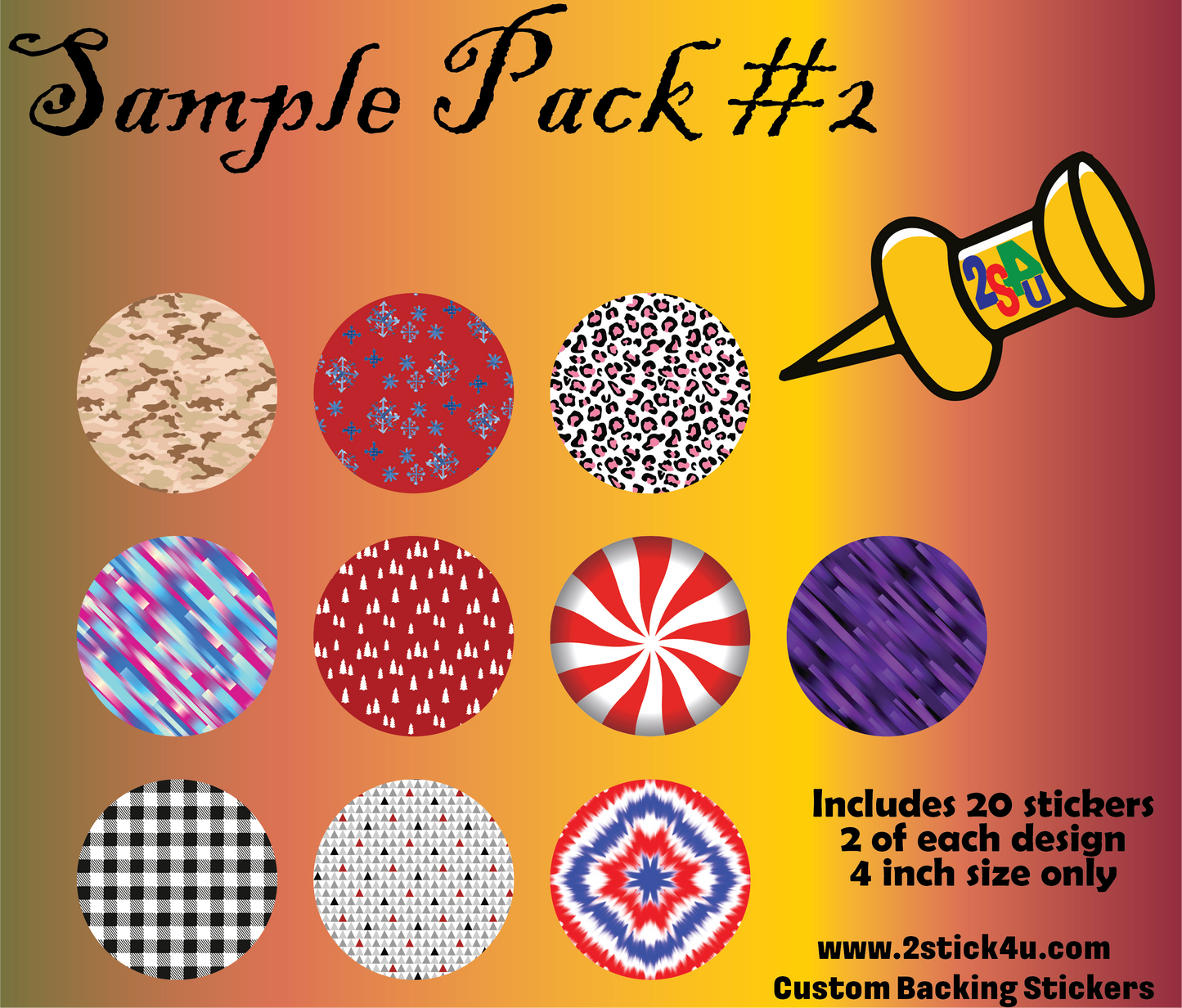 Sample Pack #2 - 20 Stickers -  Christmas Ornament Backing Sticker - Supply for Making Custom Ornaments