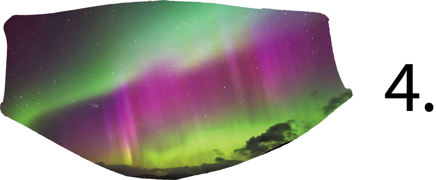 The Northern Lights - Aurora Borealis Face Cover, Reusable, Washable, 2 Layer Pocket with Carbon Filter and Ear Clips. Can Be Personalized