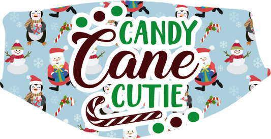 Christmas Candy Cane Cutie Face Cover - Custom With Your Name, 2 layer pocket mask with filter, adjustable ear clip, personalized & washable, reusable