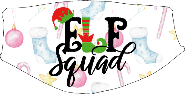 Elf Squad Pastel Face Cover - Custom With Your Name, 2 layer pocket mask with filter, adjustable ear clip, personalized & washable, reusable