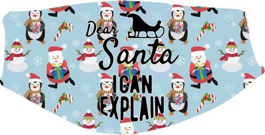 Christmas - Santa, I Can Explain Face Cover- Custom With Your Name, 2 layer pocket mask with filter, adjustable ear clip, personalized & washable, reusable