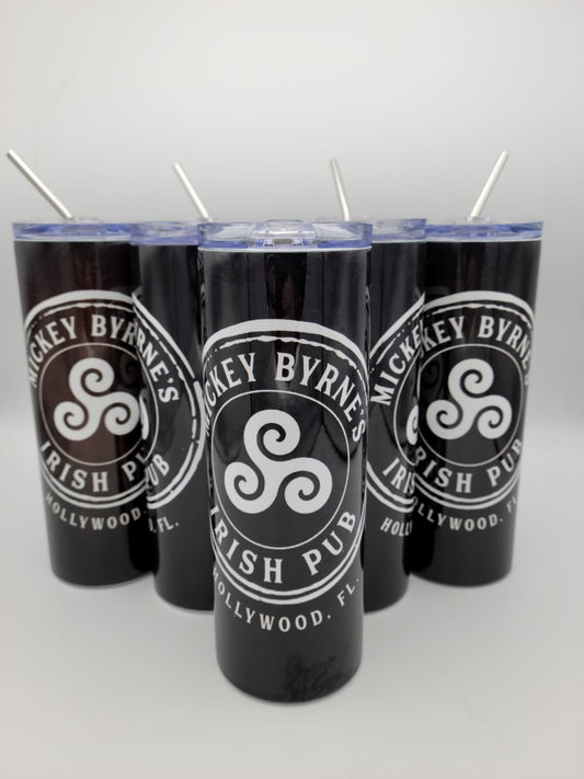 Personalized Mickey Byrne's 20 Ounce Stainless Steel Logo Tumbler with Lid and Metal Straw