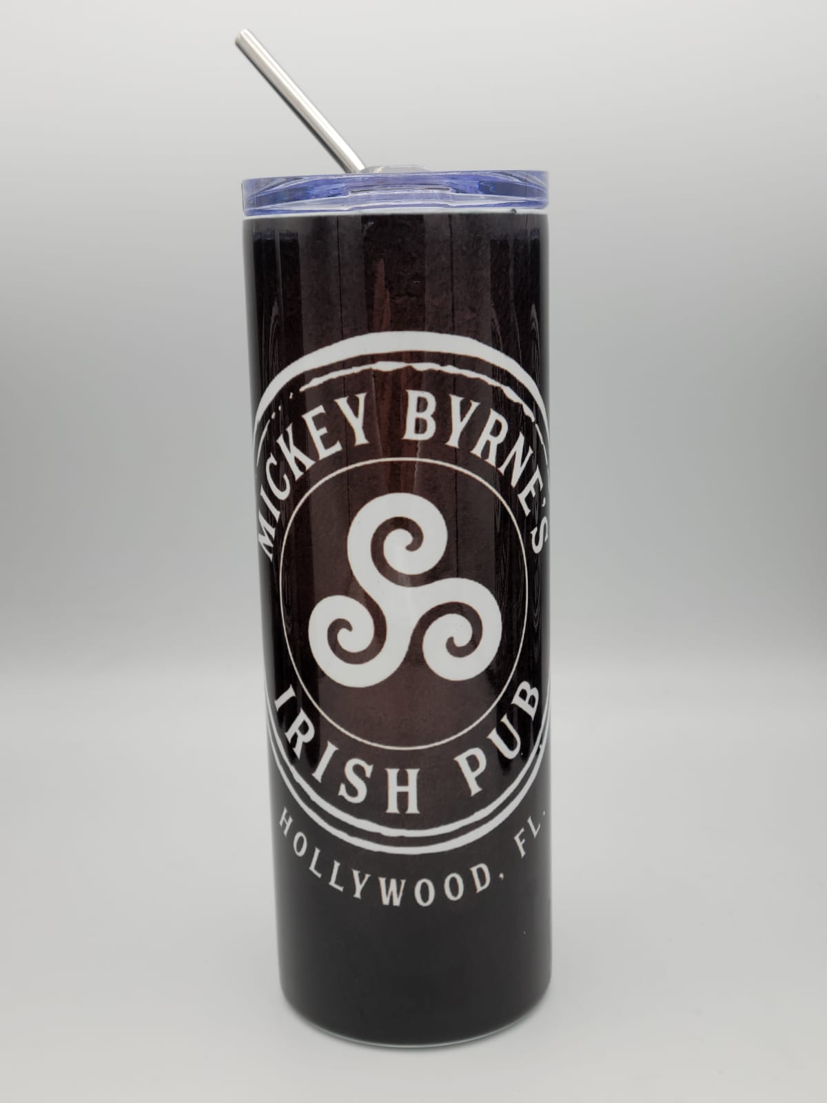 Personalized Mickey Byrne's 20 Ounce Stainless Steel Logo Tumbler with Lid and Metal Straw