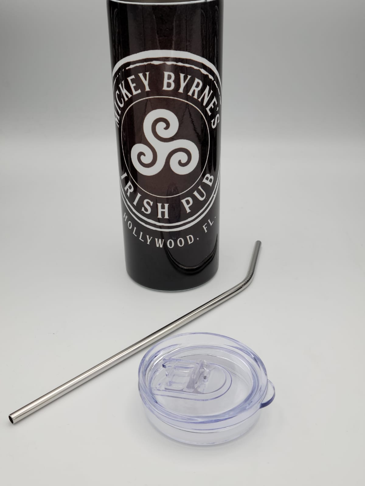 Personalized Mickey Byrne's 20 Ounce Stainless Steel Logo Tumbler with Lid and Metal Straw