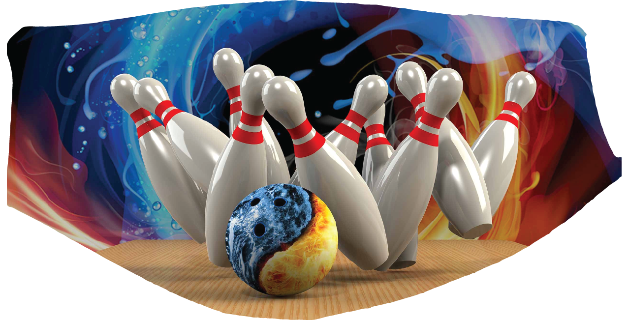 Space Bowling Ball Face Mask, Reusable, Washable, 2 Layer Pocket with Carbon Filter and Ear Clips