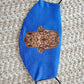 Hamsa face Cover , on Israeli blue background, metallic gold printed design, pocket filter face mask, adjustable ear straps with clips