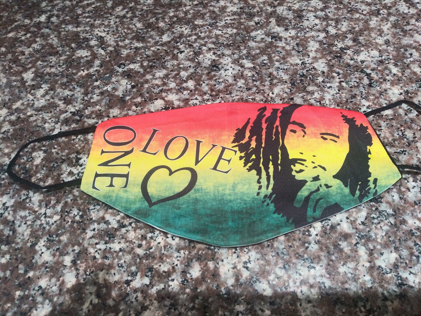 Bob Marley One Love Face Cover, washable pocket face mask with free carbon filter, adjustable ear clips, Face Mask Jamaican Style, Reusable