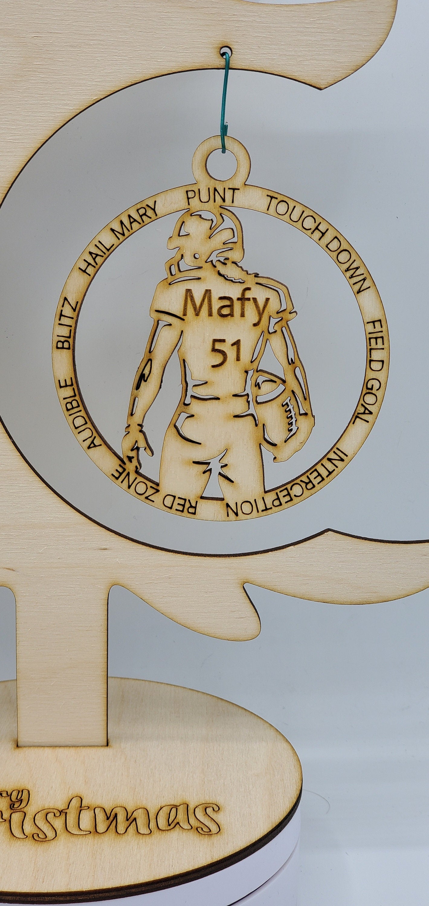 Laser Engraved Birch Wood Football (Female) Christmas Ornaments - Single Layer or custom backing layer options