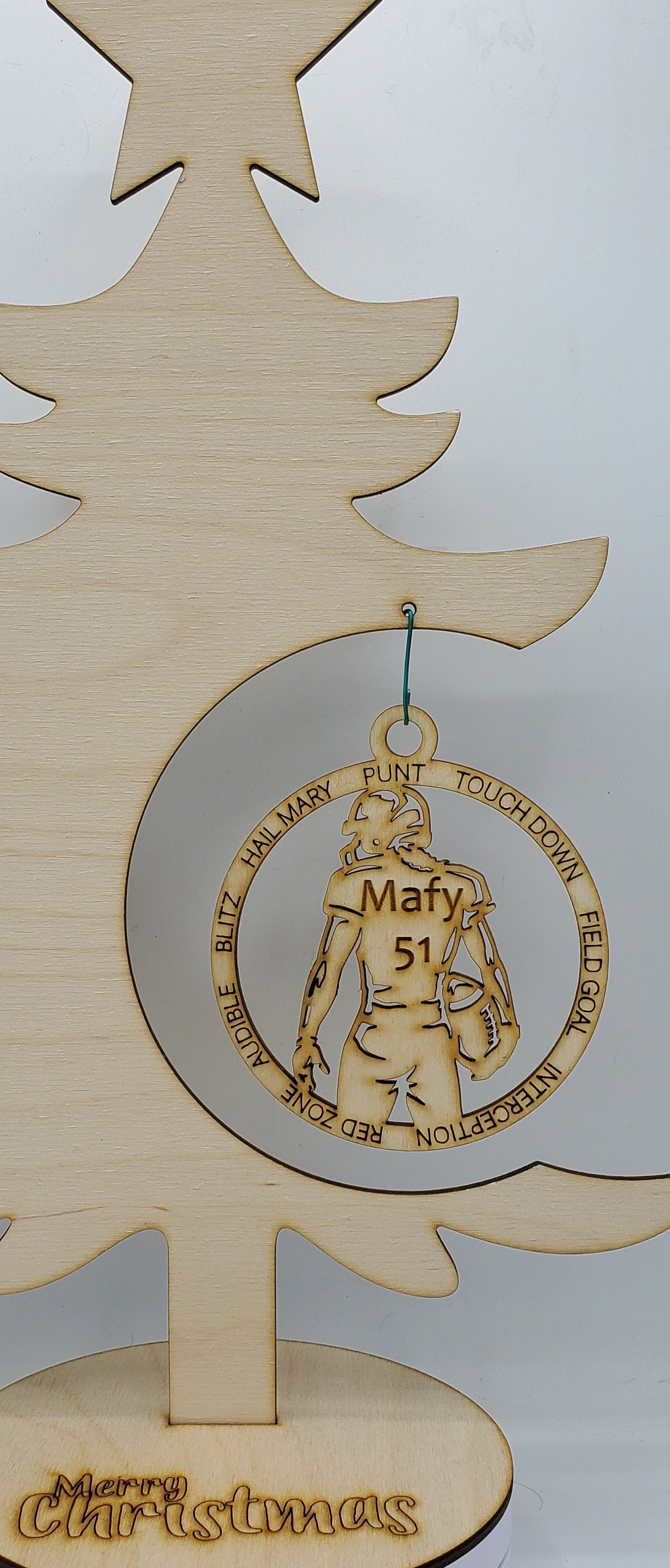 Laser Engraved Birch Wood Football (Female) Christmas Ornaments - Single Layer or custom backing layer options