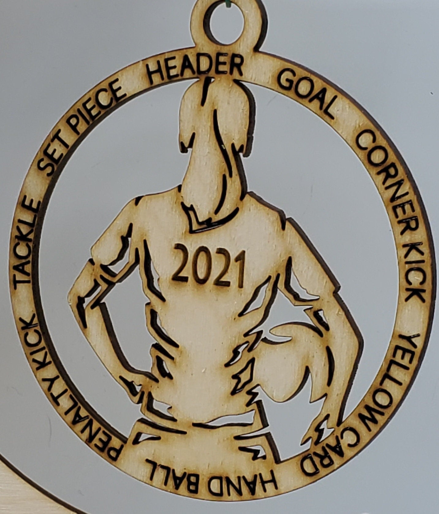 Laser Engraved Birch Wood Soccer Christmas Ornaments - Single Layer or custom backing layer options
