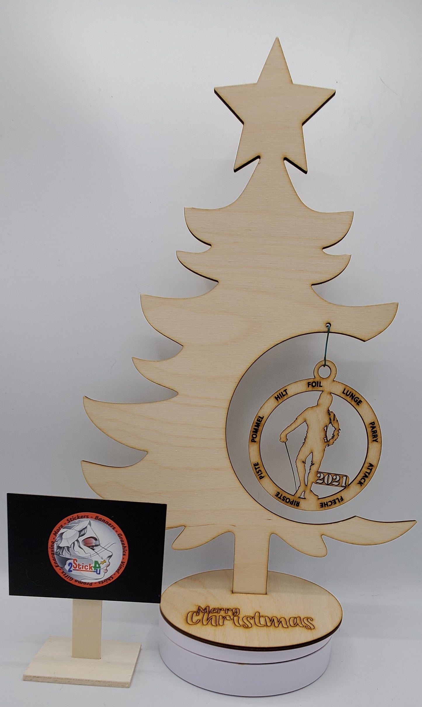 Laser Engraved Birch Wood Fencing Christmas Ornaments - Single Layer or custom backing layer options