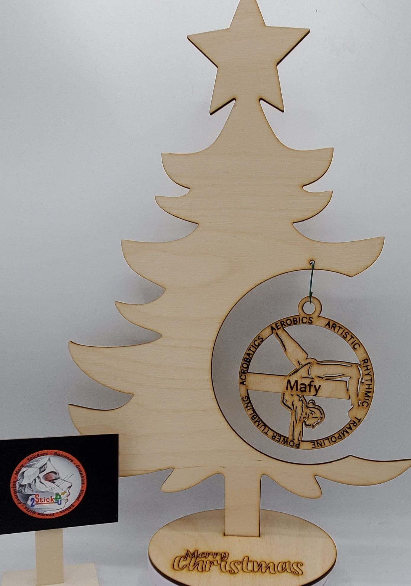 Laser Engraved Birch Wood Gymnast Christmas Ornaments - Single Layer or custom backing layer options