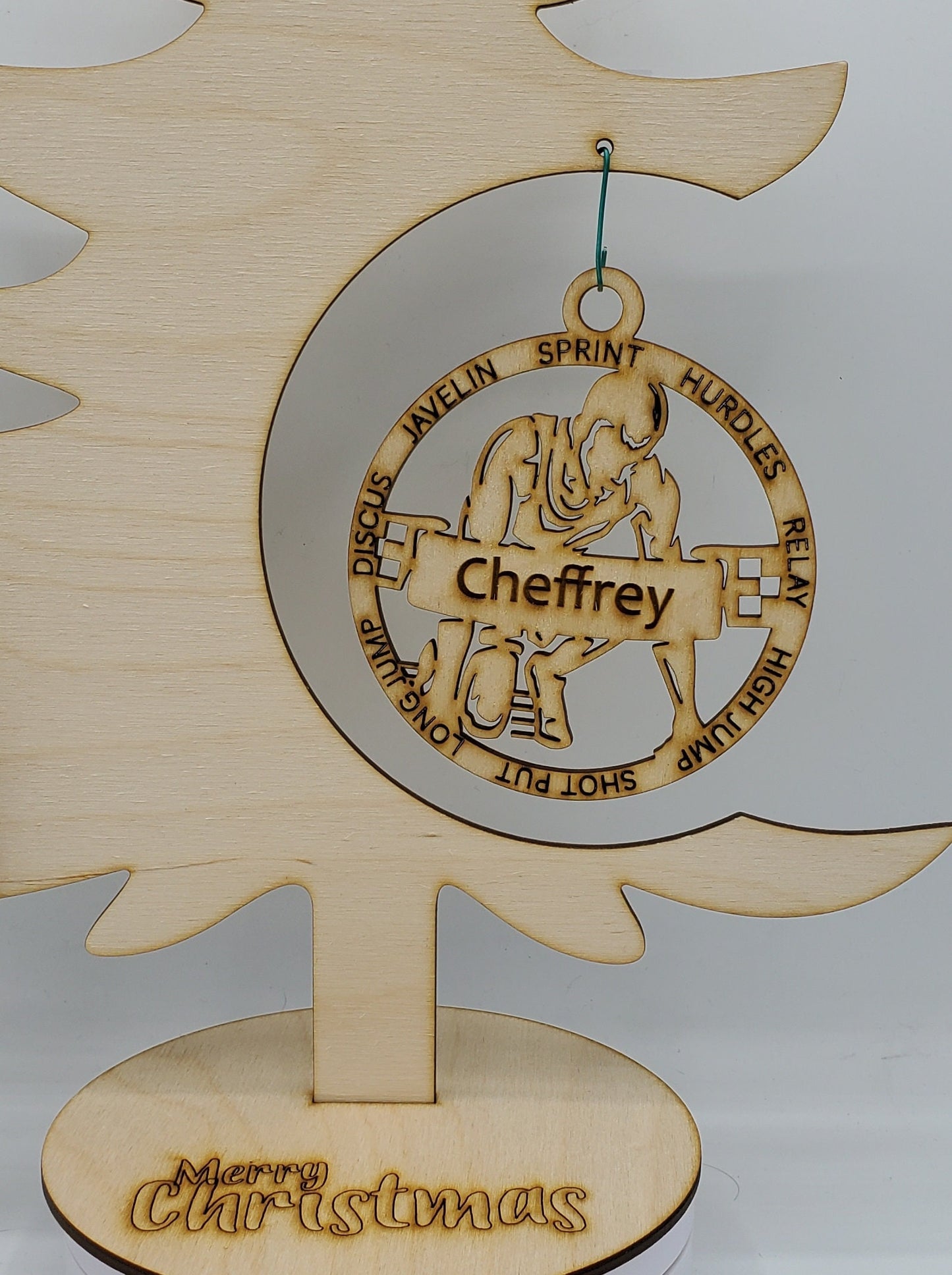 Laser Engraved Birch Wood Male Track Christmas Ornaments - Single Layer or custom backing layer options