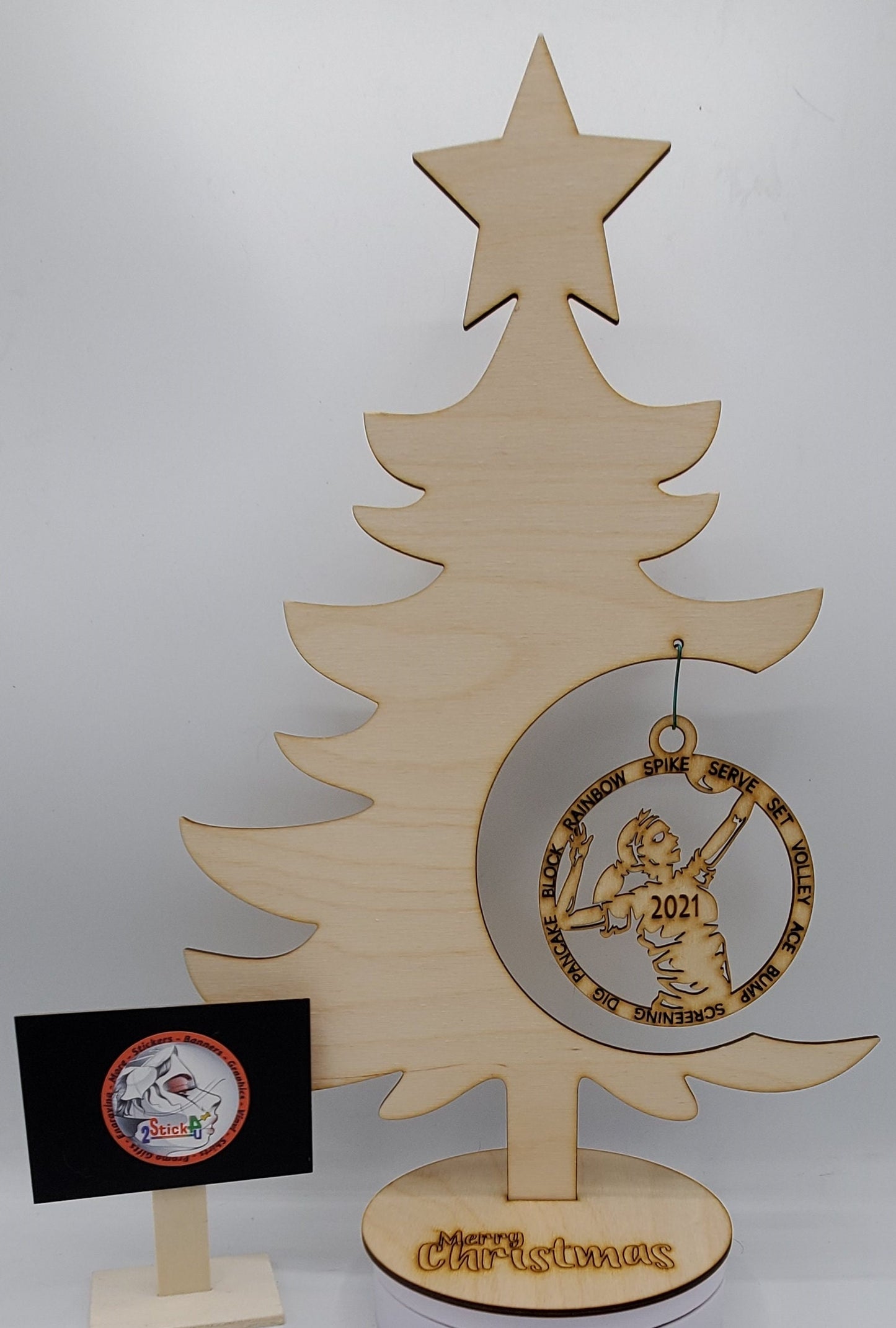 Laser Engraved Birch Wood Female Volleyball Christmas Ornaments - Single Layer or custom backing layer options